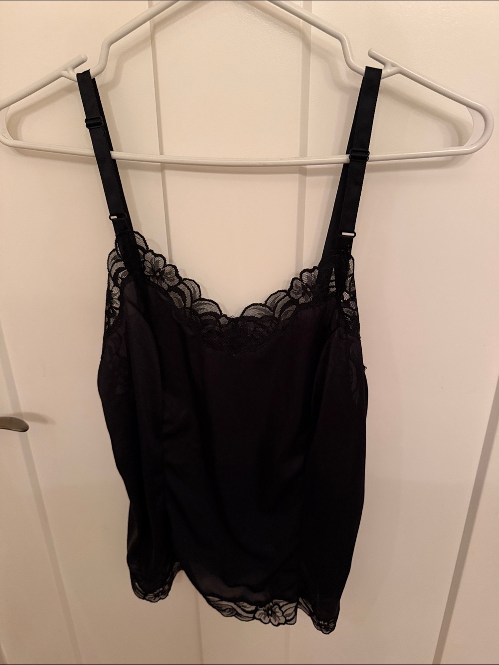 Black Lace Trim Silk-Look Cami Tank